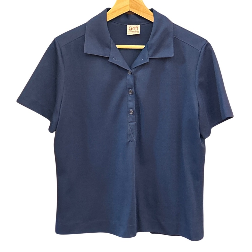 Vintage Graff Californiawear Navy Blue Short Sleeve Polo Shirt 100% Polyester